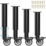 4PCS Bed Support Legs with Casters Wheels, Adjustable Height Bed Frame Support Legs, Heavy Duty Metal Bed Legs Replacement, King Queen Black Bed Frame Center Support (7"-11.6")