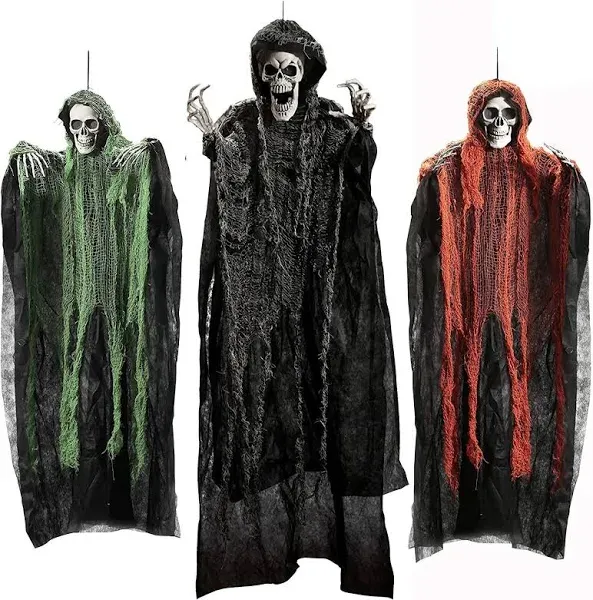 Halloween Hanging Grim Reapers (3 Pack), One 47” and Two 35” Grim Reaper