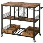 Ironck Bar Cart Industrial Serving Cart On Wheels Kitchen Storage Cart for The Home Wood and Metal Frame Vintage Brown