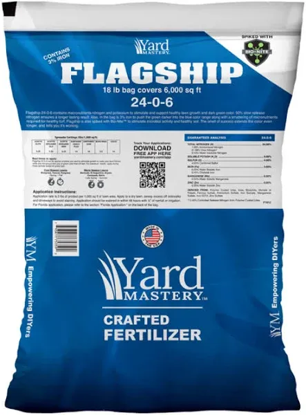 24-0-6 Flagship Granular Lawn Fertilizer with 3% Iron, Bio-Nite™ (18 lb Bag Covers 6,000 Square Feet) with 6% Potassium, Micronutrients and 24% Slow Release Nitrogen