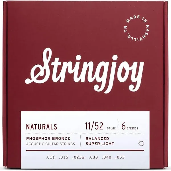 Stringjoy Strings - Naturals Phos Bronze Acoustic Super Light Gauge (11-15-22w-30-40-52)