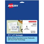 Avery Postcards with Rounded Corners and Sure Feed Technology, 3.5" x 5", Matte White, 100 Total, Laser/Inkjet Printable Cards (5625)