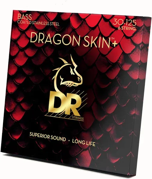 DR Strings Dragon Skin+ Coated 6-string Bass Guitar Strings - .030-.125 Medium