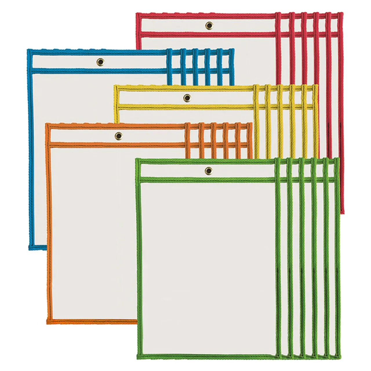 Charles Leonard Dry Erase Pockets, 9" x 12", Assorted Colors, Set of 30