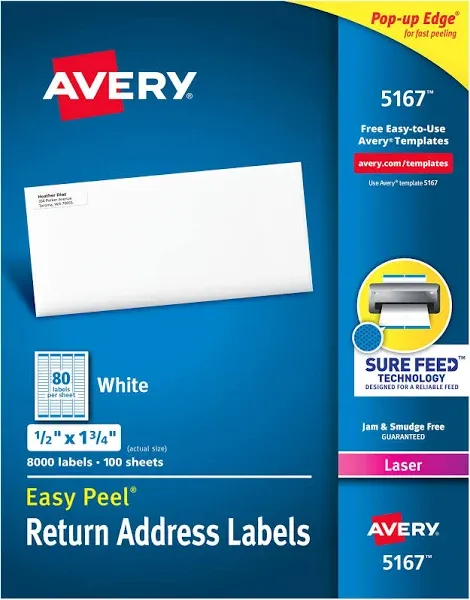 Avery Easy Peel Return Address Labels with Sure Feed Technology