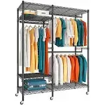 Raybee 775lbs Heavy Duty Clothes Rack with Wheels, Freestanding Portable Closet, Rolling Garment Rack for Hanging, Black Rolling Rack