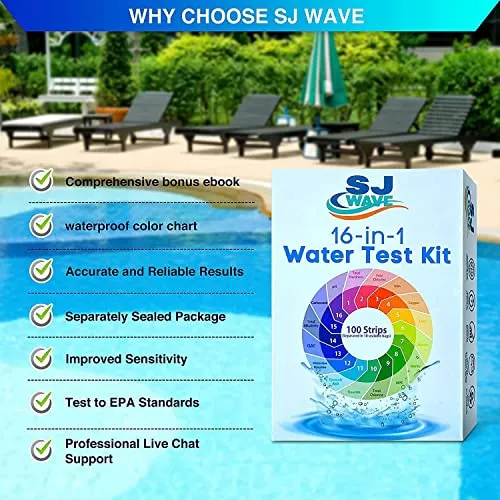 Sj Wave 16 in 1 Water Testing Kits for Drinking Water - High Sensitivity Drinking Water Test Kit -Test Strips Detect PH, Lead, Iron & Many|home W