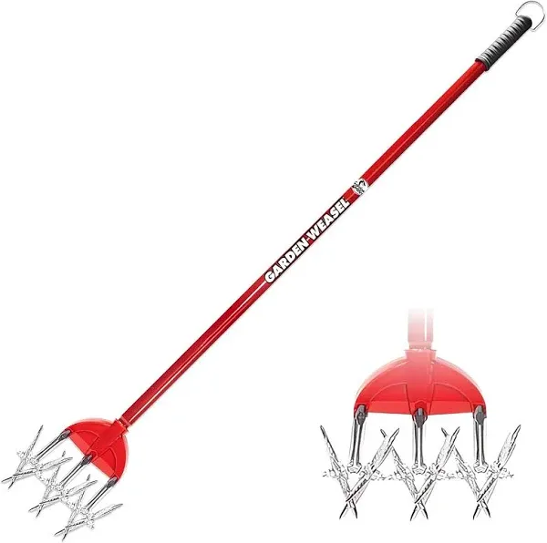 Garden Weasel® 90206 5-Way Cultivating Tool for Garden Bed Maintenance, Red