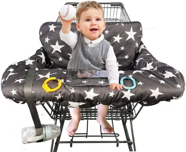 Shopping Cart Cover for Baby, Cotton Sitting Area with Bottle Strap & Cell Phone Holder Toddler 2-in-1 High Chair Cover Summer Grocery Cart Cushion for Boy or Girl, Star Print