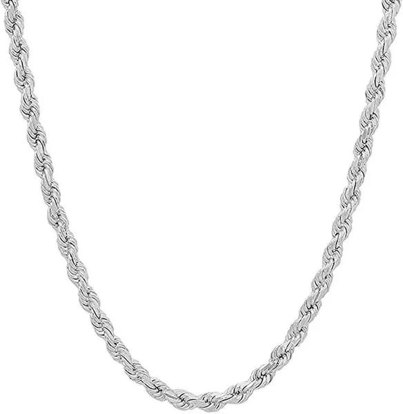 Savlano 925 Sterling Silver Italian Rope Diamond Cut Twist Link Chain Necklace