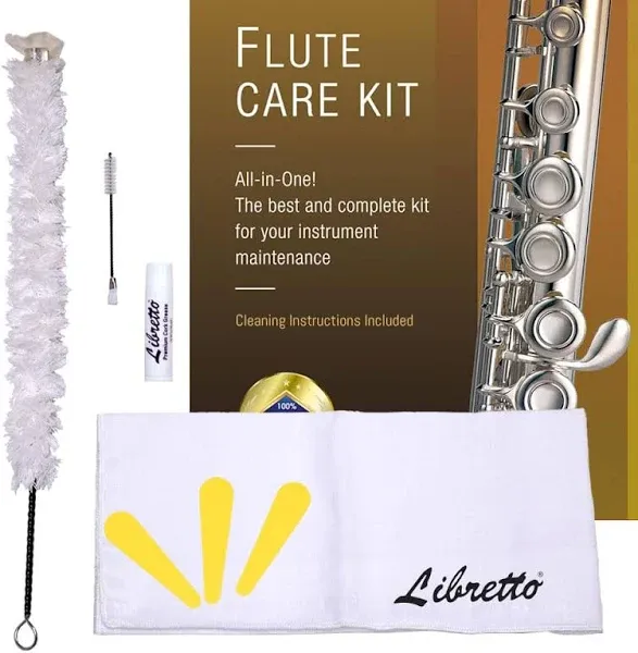 Libretto Flute All-Inclusive Cleaning & Care Kit: Cleaning Swab + Dust Brush + Cleaning Cloth + Pad Dryers + Premium Cork Grease for Piccolo, Great Maintenance Kit to Extend Life of Your Flute!