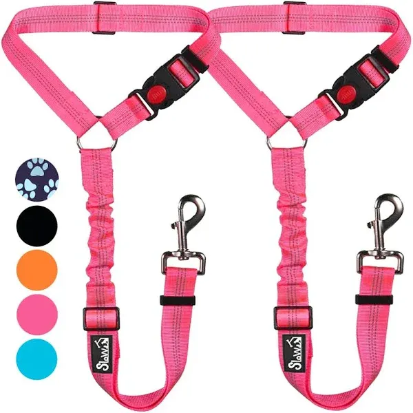 Lukovee Dog Car Seat Belt 2 Pack Headrest Restraint Seatbelt Adjustable Pet Safety Leads With Reflective Elastic Bungee For Dog Harness Collar