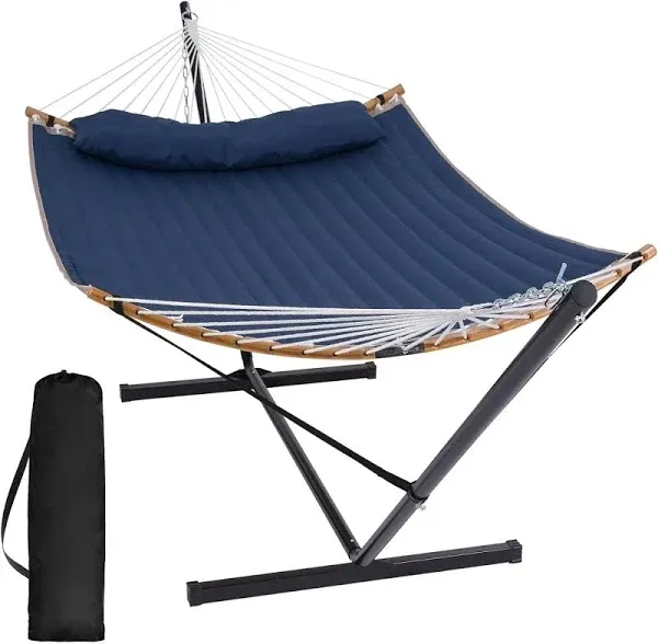 Atesun 2-Person Outdoor Hammock with Stand & Pillow Solid Gray 144*55.1*44.1