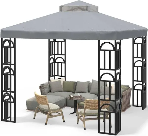 Gazebo 10x10 Canopy Replacement Top，Double Tiered Gazebo Covers with Air Vent...