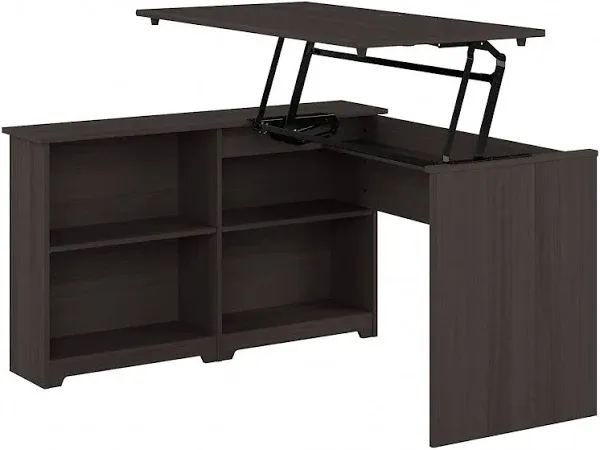 Bush Furniture Cabot 52W 3 Position Sit to Stand Corner Desk with Shelves