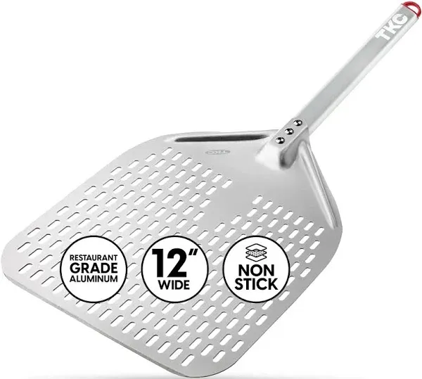 TKC Perforated Pizza Peel 12 Inch Aluminum Pizza Paddle - Lightweight Pizza Turning Peel Spatula - Compatible with all Ooni Pizza Ovens