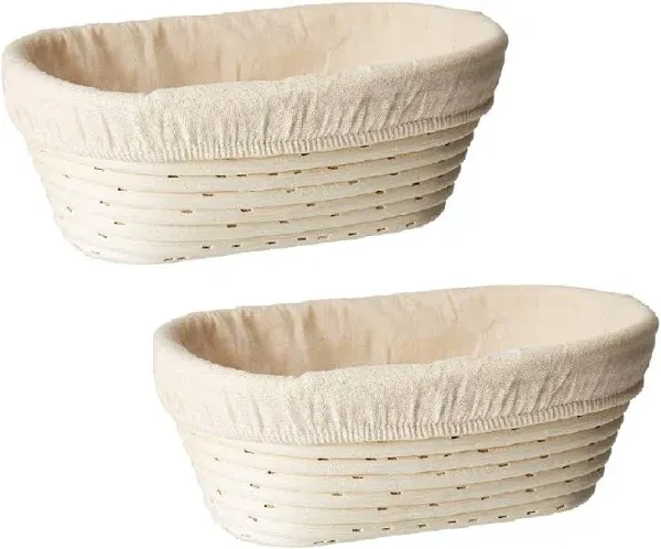 Set of 2 Oval (9.8 x 6 3.5 inch) Banneton Proofing Basket and Liner SUGUS HOUSE