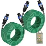 Fat Toad Speakon to Speakon Cables (2 Pack) 50ft Professional Pro Audio Green Speaker Pa Cord with Twist Lock Connector | 12 AWG Wire for Impeccable