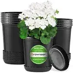 GROWNEER 24 Set 6" 1 Gallon for Plants Flexible Nursery Pot with Drainage Hole and 15 Pcs Plant Labels, Flower Plant Container for Indoor Outdoor, Seedlings, Vegetables, Succulents, Black