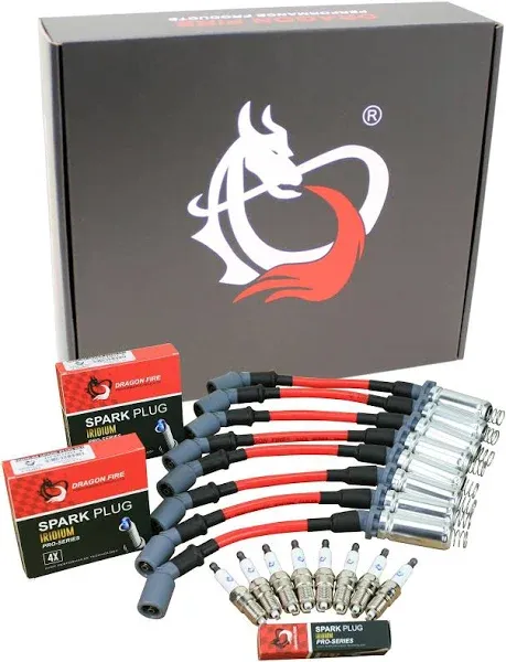 Dragon Fire Performance Ignition Tune Up Kit Spark Plug Wire Set &amp; Iridium Sp...