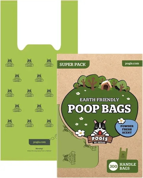 Pogi&#039;S Dog Poop Bags with Handles - 300 Doggy Poop Bags with Easy-Tie Handles