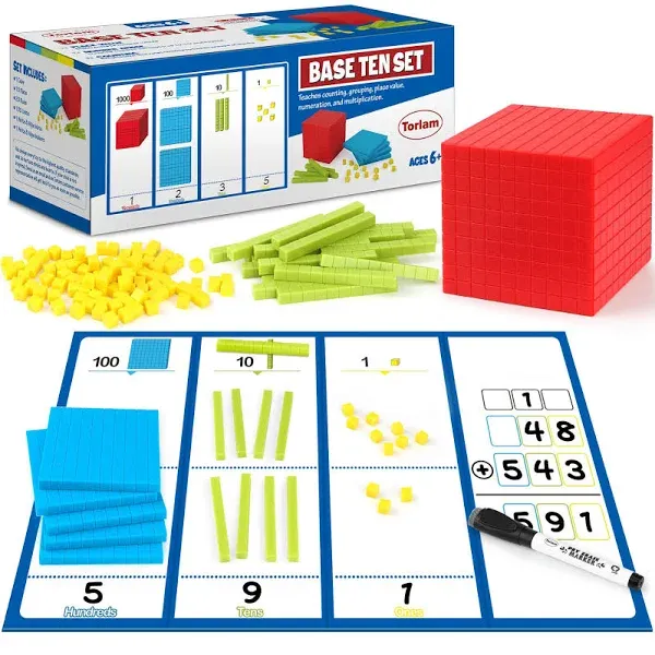 Torlam 131 PCS Base Ten Blocks for Math - Place Value Blocks, Plastic Base 10 Ma