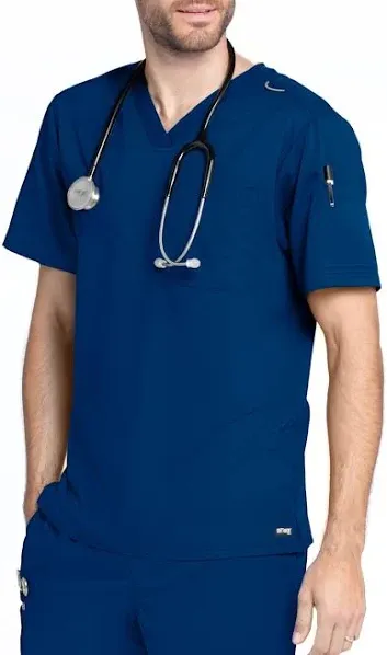 Grey's Anatomy Men's Classic Evan 2-Pocket V-Neck Scrub Top