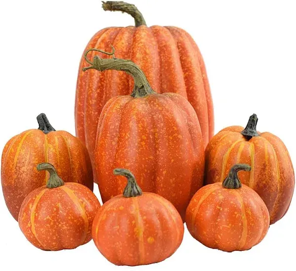 Fall Pumpkin Decor | 7 PCS Large Orange Fake Pumpkin Fall Decorations, Artificial Pumpkins Harvest Faux Foam Pumpkins for Fall Autumn Halloween Thanksgiving Decorations Outdoor Pumpkin Decorations