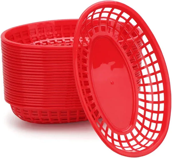 EUSOAR 9.4in x 5.9in Red Oval Plastic Food Serving Baskets