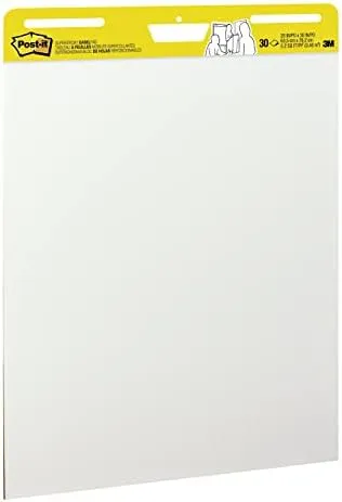 Post-it Super Sticky Easel Pads, 25 in x 30 in, 6 Pads, 30 Sheets/Pad, Great for Virtual Teachers and Students, White