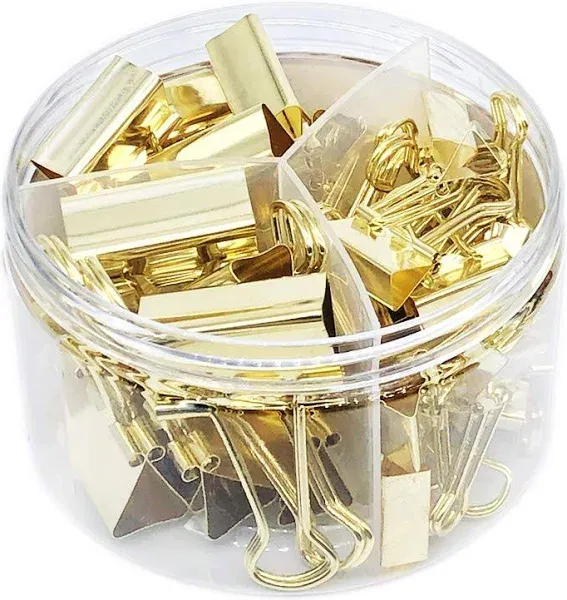 Gold Binder Clips Paper Clamps, Assorted Sizes Set (Small, Medium, Large) for Office School and Home Supplies