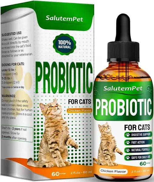 Cat Probiotic | Liquid Cat Probiotics for Indoor Cats | Cat Digestive Support | Probiotics for Cats Supplements | Natural Prebiotic for Cats | Liquid Probiotic for Cats | 2 Oz