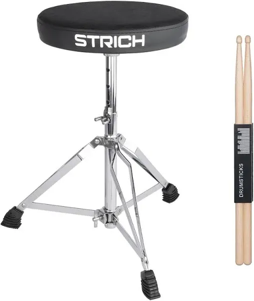 Drum Stool Set, Padded Seat Height Adjustable Drum Throne with 5A Drumsticks for