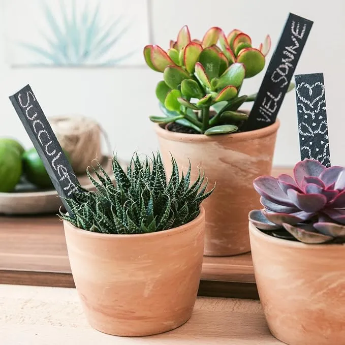 Navaris Slate Plant Labels (10 Pieces) - Set of 10 Natural Slate Garden Markers for Herbs, Pots and Garden - Reusable Slate Tags with Chalk - Size M