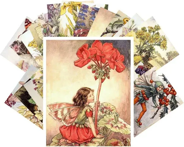 PIXILUV Vintage PostCards 24 pcs Flower Fairy Vintage Illustrations