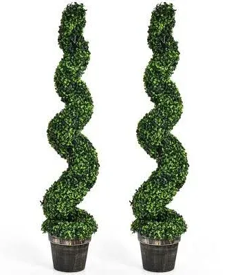 2 Pack 4 Feet Artificial Spiral Boxwood Topiary Indoor Outdoor Decor