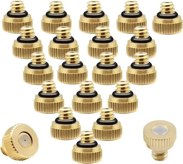 20Packs Misting Nozzles 10/24 UNC Mister 0.4mm(0.016Inch) Brass Misting Nozzles Replacement Low Pressure Atomizing Misting Sprayer Outdoor Cooling Mister System for Patio Outdoor