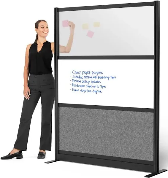 Stand Up Desk Store Workflow Modular Wall | 53'' x 48'' Wall | Expandable Partition Room Divider with Rearrangeable Frosted Acrylic, Sound Absorbent and Whiteboard Panels (Black Frame)