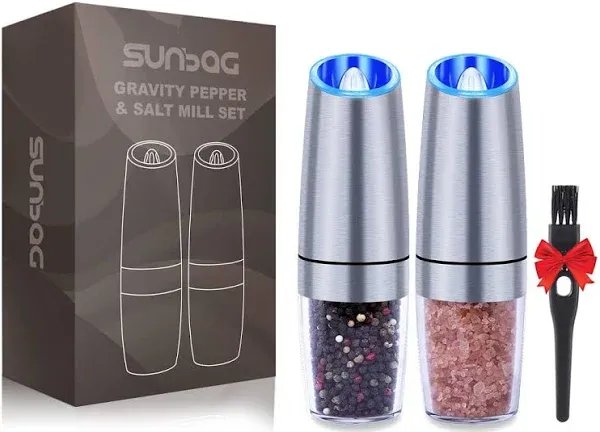 Gravity Electric Salt and Pepper Grinder Set,Battery Operated Automatic Salt ...