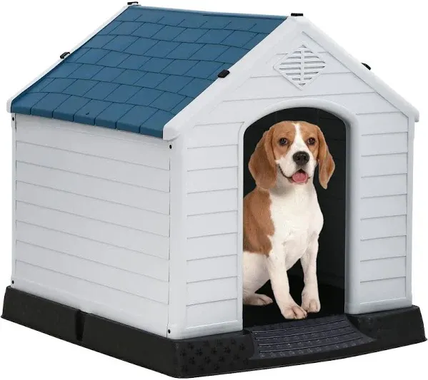 FDW Dog House Indoor Outdoor Durable Ventilate Waterproof Pet Plastic Dog House for Small Medium Large Dogs Insulated Puppy Shelter Kennel Crate with Air Vents and Elevated Floor