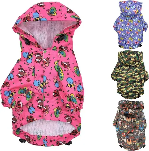 for Small Pet Cat Dog Raincoat Hoodie Coat Waterproof Rain Jacket Rainwear (S: Length - 12", Pink)