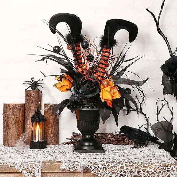 S-DEAL Halloween Decorations Table Artificial Flowers, Witch Black 