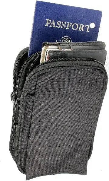 XL StrapPack Two Zipper Clip-On Pouch (Black), Travel Wallet, Backpack Pouch, Passport Holder