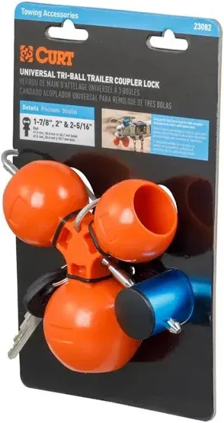 CURT 23082 Universal Tri-Ball Trailer Coupler Lock, Fits 1-7/8, 2, 2-5/16-Inch, Orange