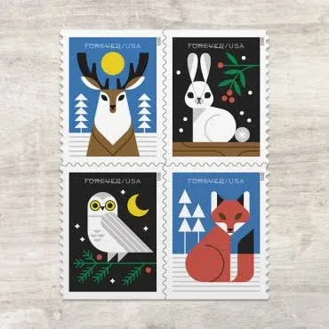 USPS Winter Woodland Animals Holiday Stamps