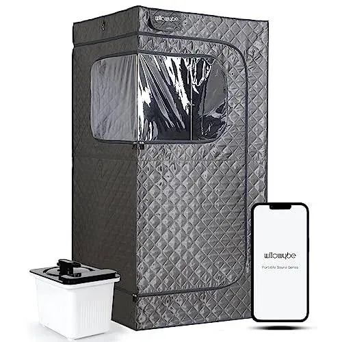 WILLOWYBE Portable Steam Sauna with Bluetooth Control, 4L KingPower Steamer, Body Tent, Foldable Chair | Personal Home Spa (Night Grey)