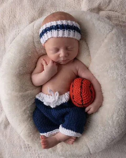 Bellasignoro Newborn Baby Props Baby Photography Props Baby Crochet Basketball Outfit for Baby Boy Baby Girl