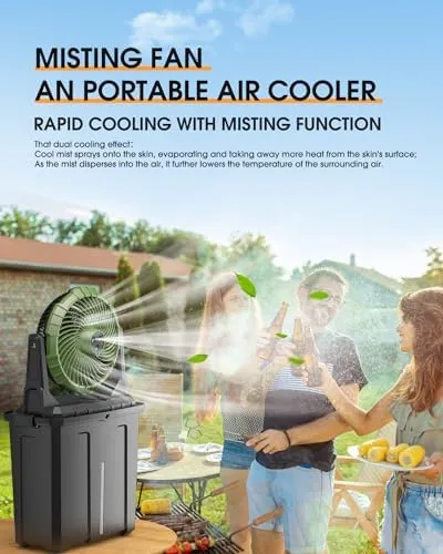 Portable Misting Fan - 9L Bucket, 10-Inch Outdoor Fans for Patios/Camping<wbr/>, 20000