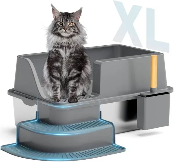 Stainless Steel Litter Box with Lid,XL Metal Cat Litter Box,High Sided Litter Box,Extra Large Cat Litter Box Stainless Steel Lasts Longer with Anti-Leakage,Easy Cleaning (Darkgray)