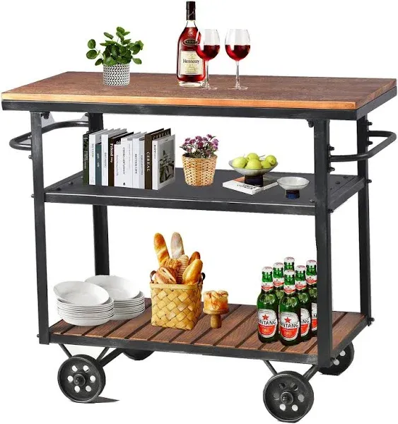 Diwhy Industrial 3 Tier Rolling Utility Storage Cart Wine Beverage Metal Wine Rack with Wheels Kitchen Bar Dining Room Tea Wine